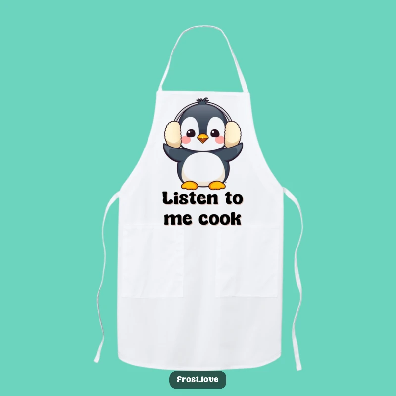 Funny Penguin Earmuffs Apron: Kitchen Winter Bird Fun Gift