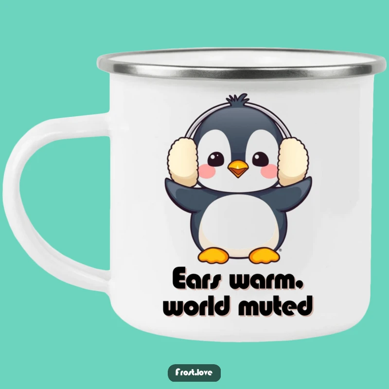 Funny Penguin Earmuffs Camping Mug: Winter Bird Adventure Gift