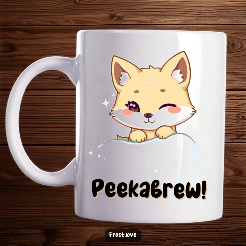 Funny Kawaii arctic fox winking while peeking from snowdrift, cute sly animal mug, humorous winter scene.