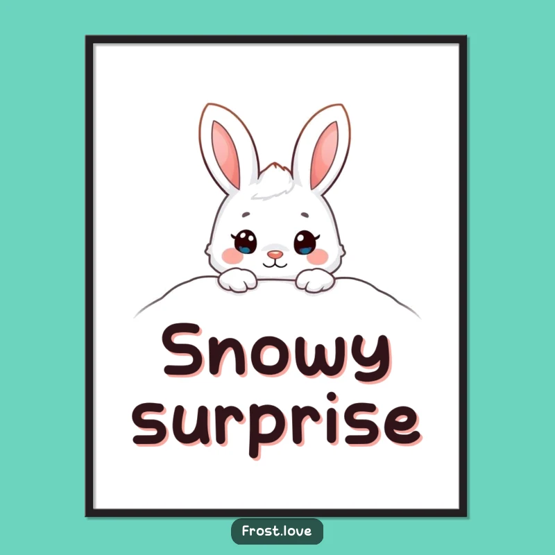 Funny Snow Bunny Peeking Digital Art: Instant Winter Cuteness, Perfect Gift