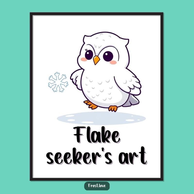 Funny Snowy Owl Snowflake Digital Art Print: Playful Bird Art Gift