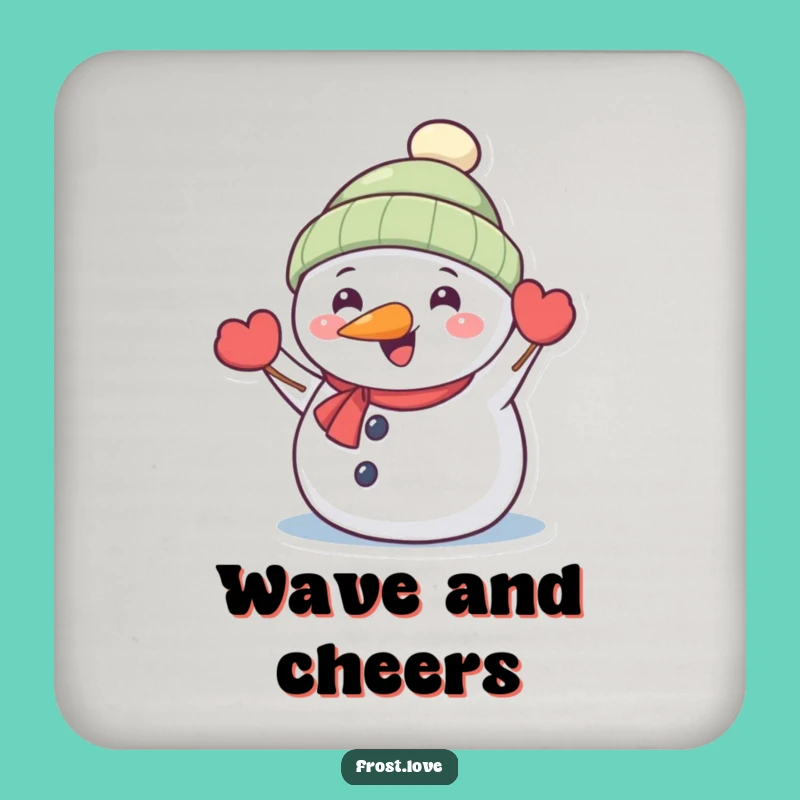 Funny Snowman Waving Drink Coaster: Table Protection Gift