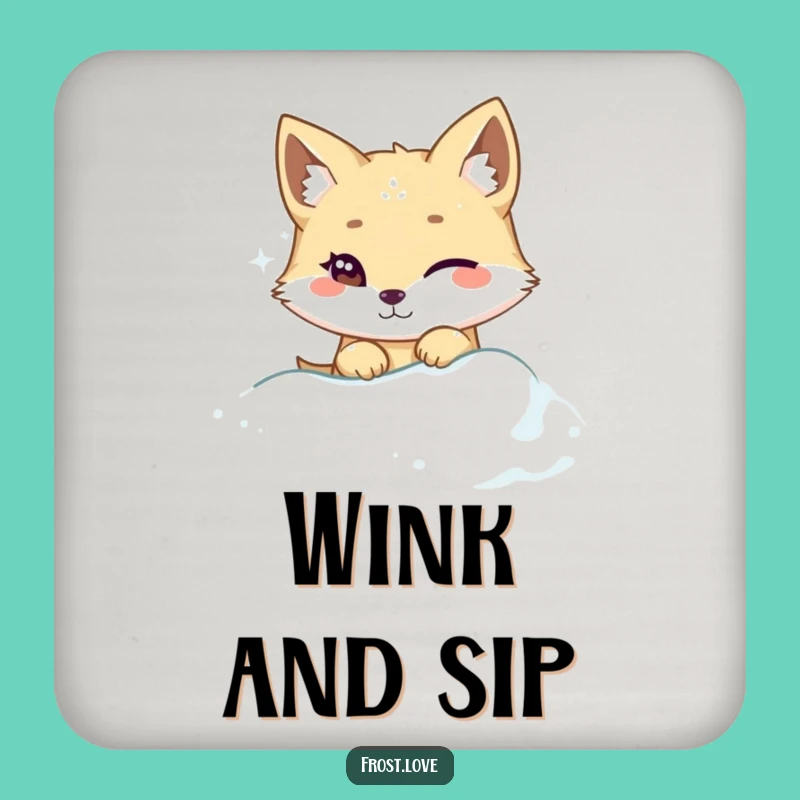 Funny Arctic Fox Winking Drink Coaster: Table Protection Gift