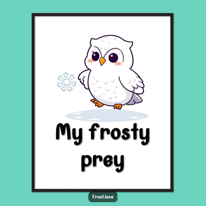 Funny Snowy Owl Snowflake Poster: Playful Winter Bird Art Gift