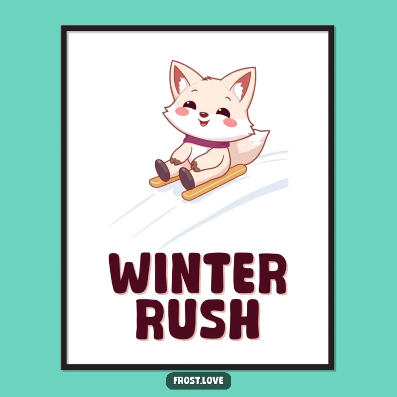 Funny Snow Fox Sliding Poster: Dynamic Winter Art, Perfect Hilarious Gift