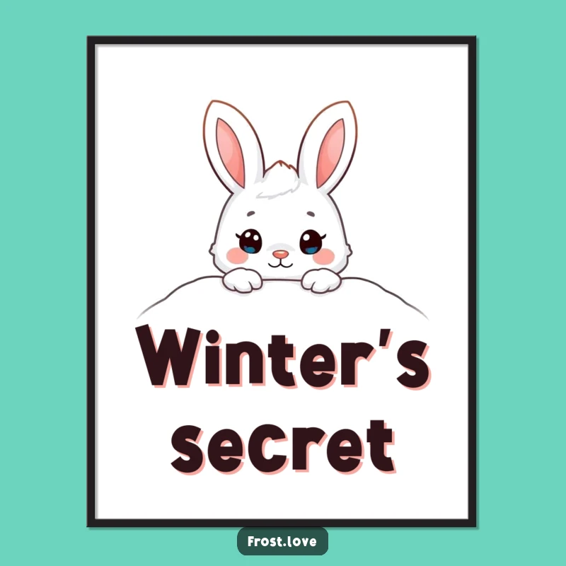 Funny Snow Bunny Peeking Poster: Adorable Winter Art, Perfect Gift