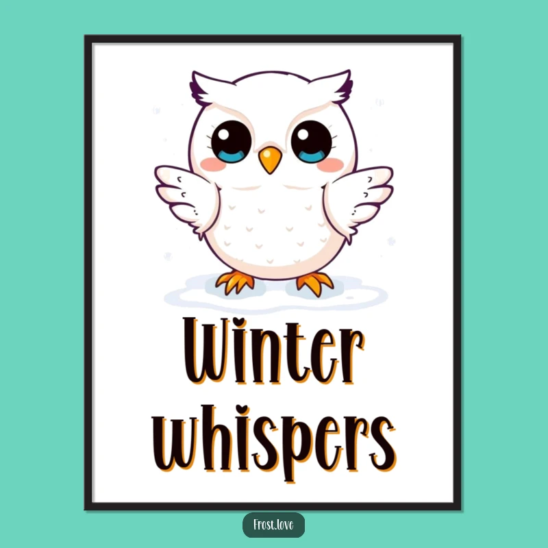 Funny Kawaii Snow Owl Poster: Whimsical Winter Decor, Perfect Gift