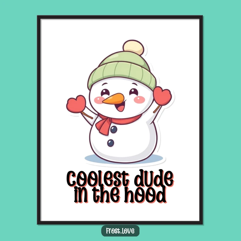 Free Printable Wall Art: Happy Kawaii Snowman Waving Hello!