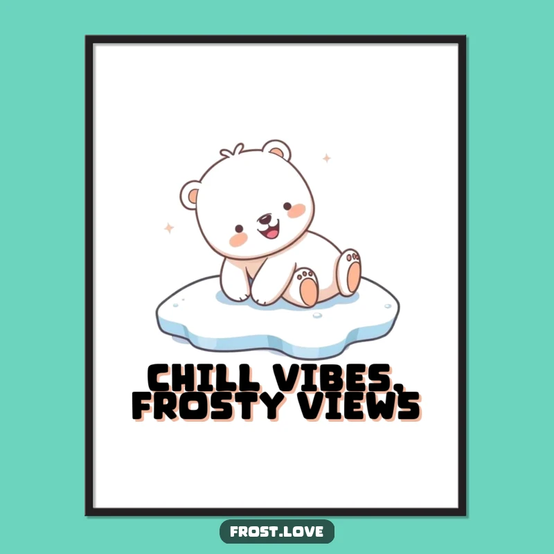 Free Printable Wall Art: Funny Kawaii Polar Bear Sliding, Arctic Charm!