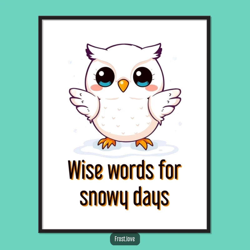 Free Printable Wall Art: Kawaii Owl Catching Snow, Whimsical Downloadable Decor