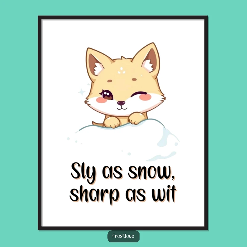 Free Printable Wall Art: Winking Kawaii Arctic Fox Peek!