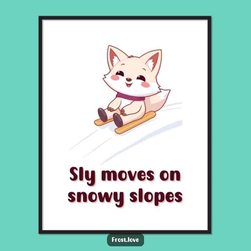 Free Printable Wall Art: Funny Snow Fox Sliding, Whimsical Downloadable Decor