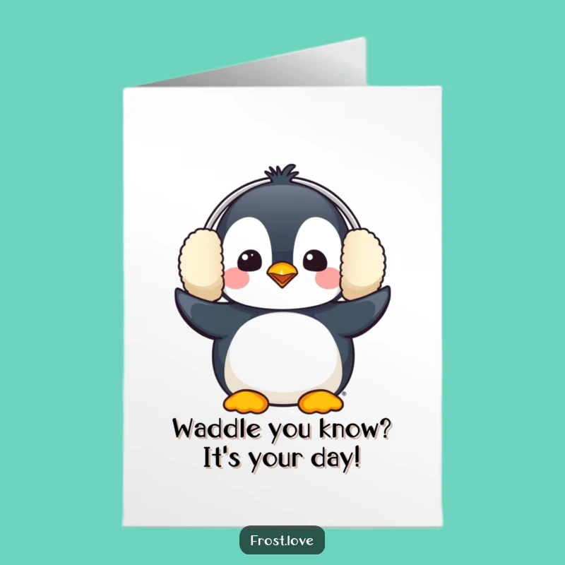 Free Printable Birthday Card: Comical Kawaii Penguin Warm Wishes!