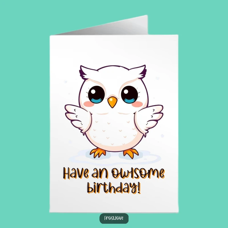 Free Printable Birthday Card: Kawaii Owl Catching Snow, Perfect Downloadable Gift