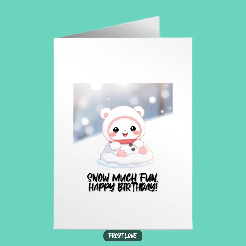 Free Printable Birthday Card: Funny Snow Creature Rolling, Perfect Downloadable Gift