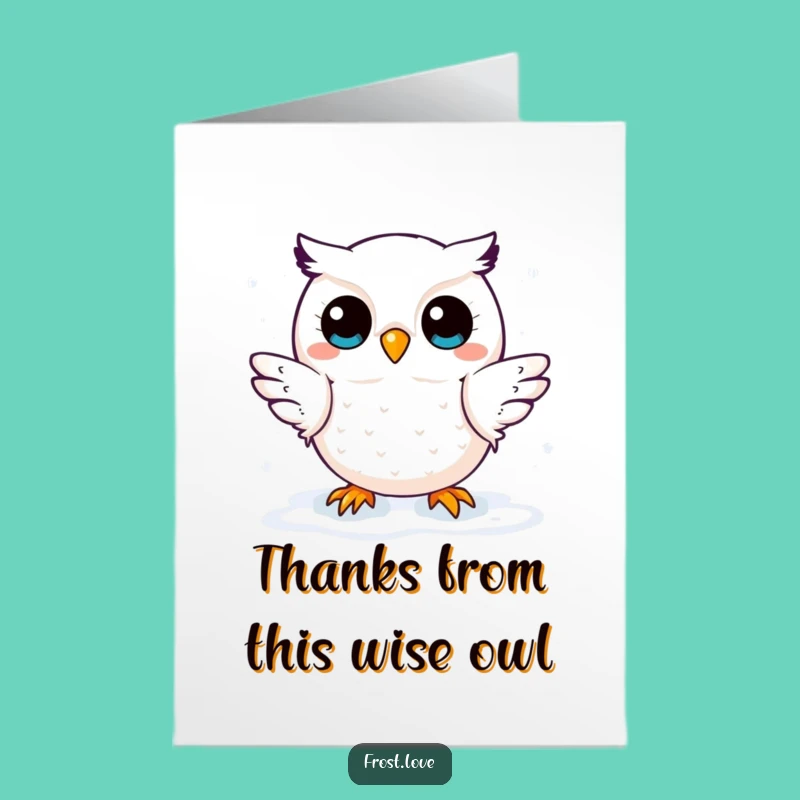 Free Printable Thank You Card: Kawaii Owl Catching Snow, Heartfelt Downloadable Gift