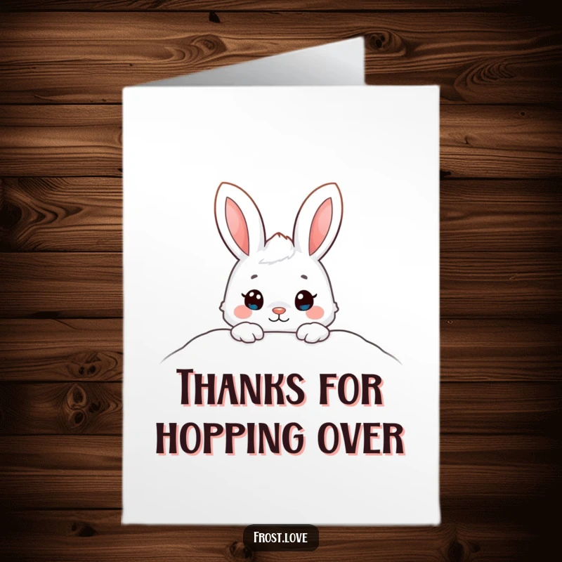 Funny Free Printable Thank You Card: A shy snow bunny peeking from a snowdrift, conveying thanks with an adorable and gentle presence.
