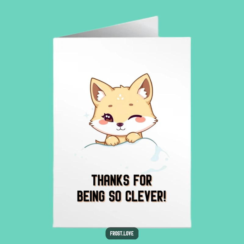 Free Printable Thank You Card: Winking Kawaii Arctic Fox Thanks!