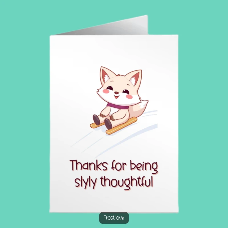 Free Printable Thank You Card: Snow Fox Sliding, Heartfelt Downloadable Gift