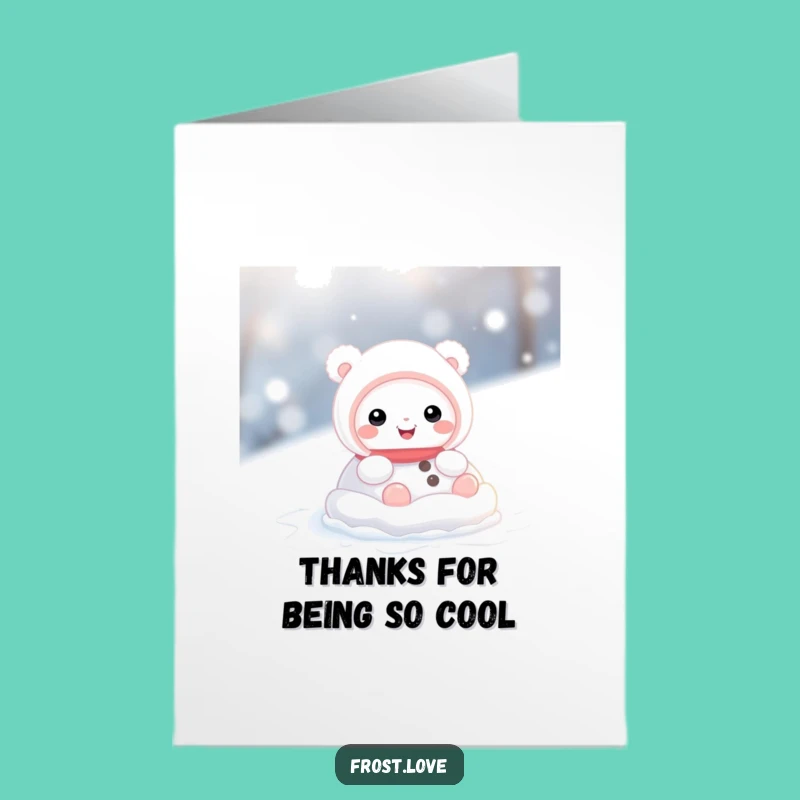 Free Printable Thank You Card: Snow Creature Rolling, Heartfelt Downloadable Gift