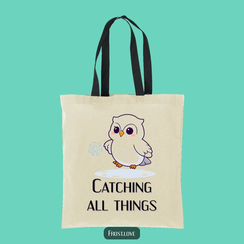 Funny Snowy Owl Snowflake Tote Bag: Playful Bird Carryall Gift